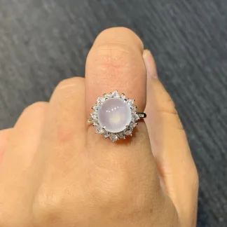 High-Icy Glowing Natural Jadeite Cabochon Ring — S925 Silver · No. 294A