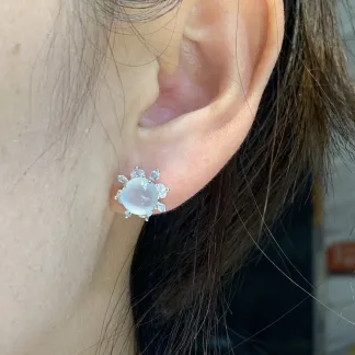 High-Icy Glowing Natural Jadeite Cabochon Stud Earrings — S925 Silver · No. 2B79