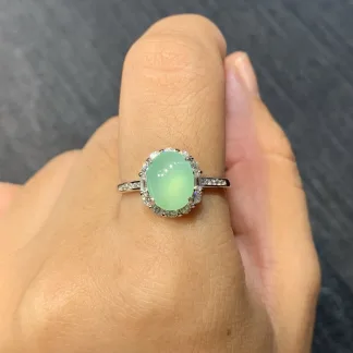 High-Icy Lake Green Natural Jadeite Cabochon Ring — S925 Silver · No. 7DB6