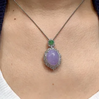 Lavender Natural Jadeite Cabochon Pendant — S925 Silver · No. FC68