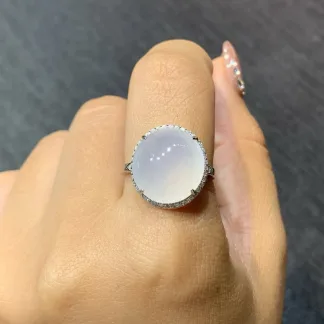 Icy Glowing Natural Jadeite Cabochon Ring — S925 Silver · No. AB4A
