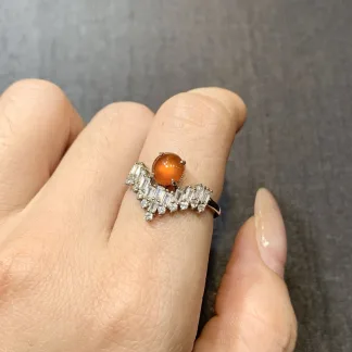 High-Icy Russet Red Natural Jadeite Cabochon Ring — S925 Silver · No. 2396