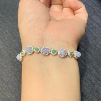 Lavender Natural Jadeite Cabochon Bracelet — S925 Silver · No. 3B48