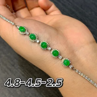 Vivid Green Natural Jadeite Cabochon Bracelet — S925 Silver · No. 39A3