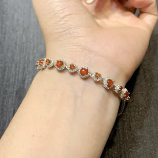 High-Icy Russet Red Natural Jadeite Cabochon Bracelet — S925 Silver · No. 1C85