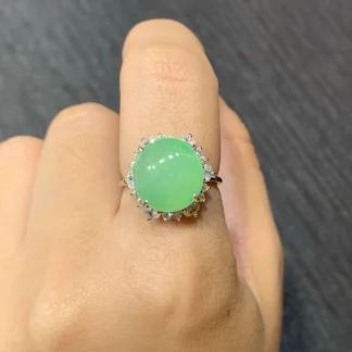 Icy Vivid Green Natural Jadeite Cabochon Ring — S925 Silver · No. BAAA
