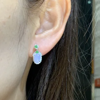 Icy Lavender Natural Jadeite Cabochon Drop Earrings — S925 Silver · No. E98F