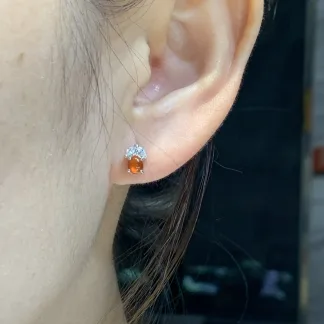High-Icy Russet Red Natural Jadeite Cabochon Stud Earrings — S925 Silver · No. B861