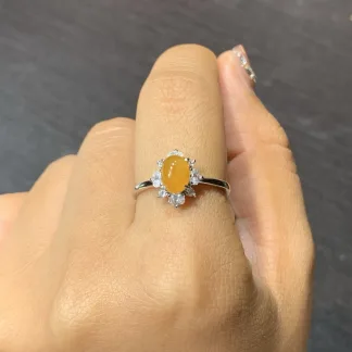 Icy Orange Yellow Natural Jadeite Cabochon Ring — S925 Silver · No. F120