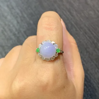 Icy Lavender Natural Jadeite Cabochon Ring — S925 Silver · No. B6CC