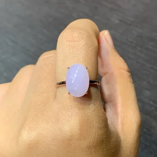 Pink-Lavender Natural Jadeite Cabochon Ring — S925 Silver · No. 1DD5