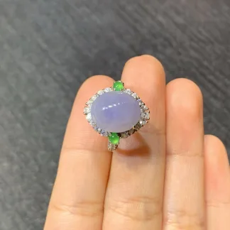 Icy Lavender Natural Jadeite Cabochon Ring — S925 Silver · No. A38D