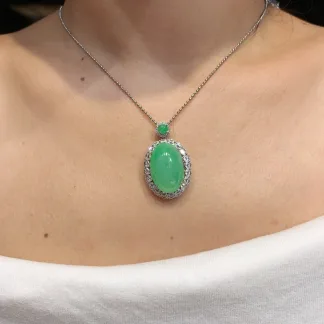 High-Icy Vivid Green Natural Jadeite Cabochon Pendant — S925 Silver · No. 1AFF