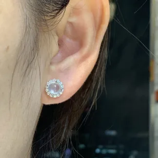 High-Icy Glassy Natural Jadeite Cabochon Stud Earrings — S925 Silver · No. 42AB