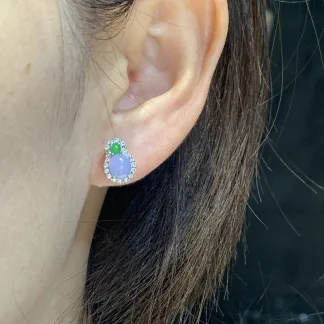 Icy Lavender Natural Jadeite Cabochon Stud Earrings — S925 Silver · No. 217A