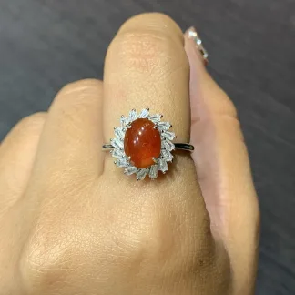 Icy Russet Red Natural Jadeite Cabochon Ring — S925 Silver · No. EC9F