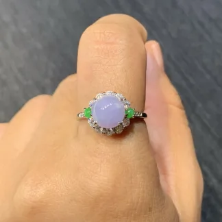 Lavender Natural Jadeite Cabochon Ring — S925 Silver · No. A6E3