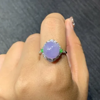Icy Lavender Natural Jadeite Cabochon Ring — S925 Silver · No. DF79