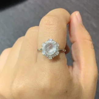 High-Icy Radiant Glow Natural Jadeite Cabochon Ring — S925 Silver · No. F68D