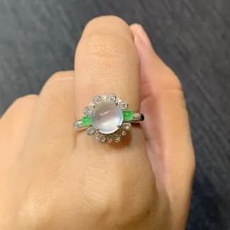 High-Icy Glowing Natural Jadeite Cabochon Ring — 18K Gold · No. E5F8