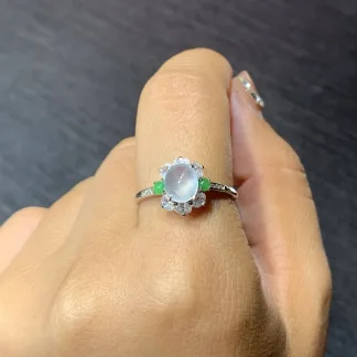 High-Icy Glowing Natural Jadeite Cabochon Ring — S925 Silver · No. 6C56