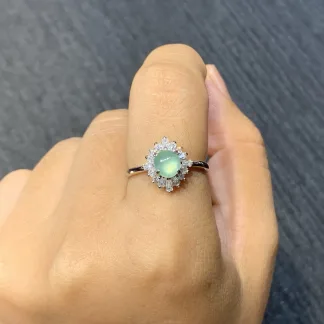 High-Icy Glowing Clear Natural Jadeite Cabochon Ring — S925 Silver · No. 2203