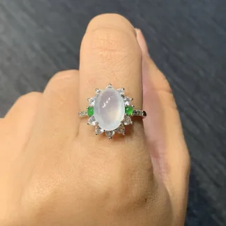 High-Icy Glowing Natural Jadeite Cabochon Ring — S925 Silver · No. 8A55