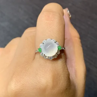 High-Icy Glowing Natural Jadeite Cabochon Ring — S925 Silver · No. 474E