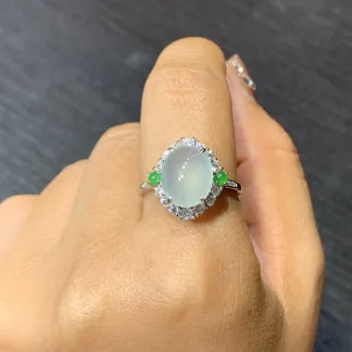 High-Icy Clear Natural Jadeite Cabochon Ring — S925 Silver · No. 10CB