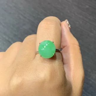 Vivid Green Natural Jadeite Cabochon Ring — S925 Silver · No. 41CF