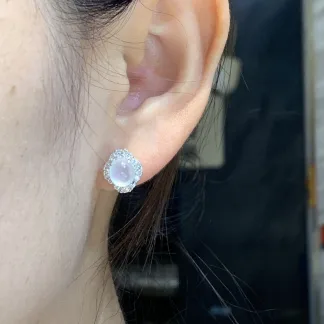 High-Icy Glowing Natural Jadeite Cabochon Stud Earrings — S925 Silver · No. CC68