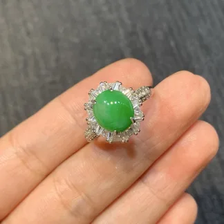 Vivid Green Natural Jadeite Cabochon Ring — S925 Silver · No. 43BA