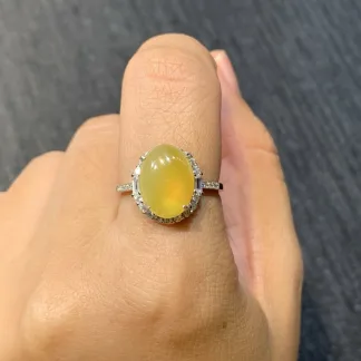 High-Icy Honey Yellow Natural Jadeite Cabochon Ring — S925 Silver · No. 035E