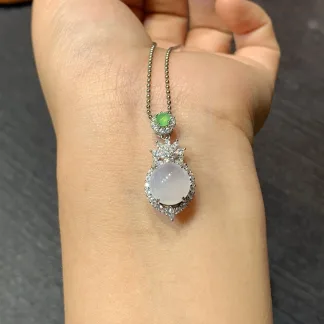 High-Icy Glowing Natural Jadeite Cabochon Pendant — S925 Silver · No. 61E8