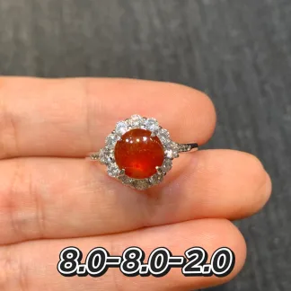 Icy Russet Red Natural Jadeite Cabochon Ring — S925 Silver · No. A8A8