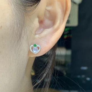 Icy Glowing Natural Jadeite Cabochon Stud Earrings — S925 Silver · No. 2F68