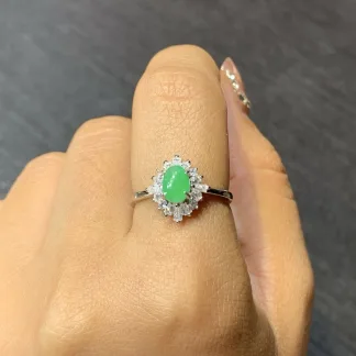 Icy Vivid Green Natural Jadeite Cabochon Ring — S925 Silver · No. 59F1