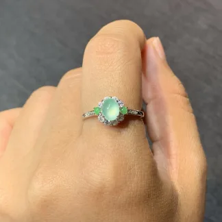 High-Icy Clear Natural Jadeite Cabochon Ring — S925 Silver · No. 70E1