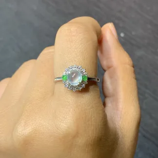 High-Icy Glowing Natural Jadeite Cabochon Ring — S925 Silver · No. C767