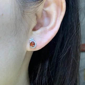 High-Icy Russet Red Natural Jadeite Cabochon Stud Earrings — S925 Silver · No. 07C0