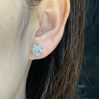 Icy Glowing Natural Jadeite Cabochon Stud Earrings — S925 Silver · No. 317A
