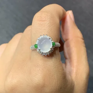 High-Icy Glowing Natural Jadeite Cabochon Ring — S925 Silver · No. 839D