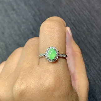 Icy Soft Green Natural Jadeite Cabochon Ring — S925 Silver · No. 7FEA