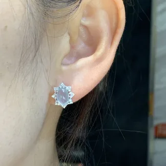 High-Icy Glowing Natural Jadeite Cabochon Stud Earrings — S925 Silver · No. 6E3E