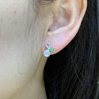 High-Icy Glowing Natural Jadeite Cabochon Stud Earrings — S925 Silver · No. 8D67
