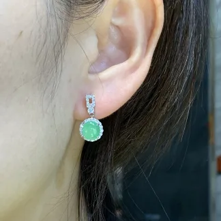 Icy Vivid Green Natural Jadeite Cabochon Drop Earrings — S925 Silver · No. 2AC9