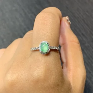 High-Icy Glowing Green Natural Jadeite Cabochon Ring — S925 Silver · No. A71C