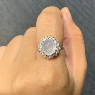 High-Icy Glowing Natural Jadeite Cabochon Ring — S925 Silver · No. 0ACF