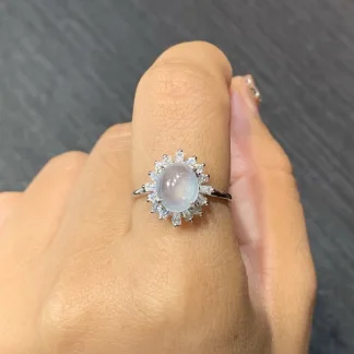 High-Icy Glowing Natural Jadeite Cabochon Ring — S925 Silver · No. 1CC0