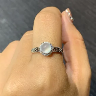 Icy Glowing Natural Jadeite Cabochon Ring — S925 Silver · No. 8D2D